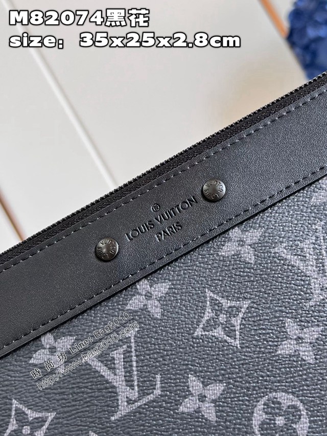 LV專櫃2023新款大容量Pochette Jour手拿包 M82074黑花 路易威登男款大號手包 dn1384
